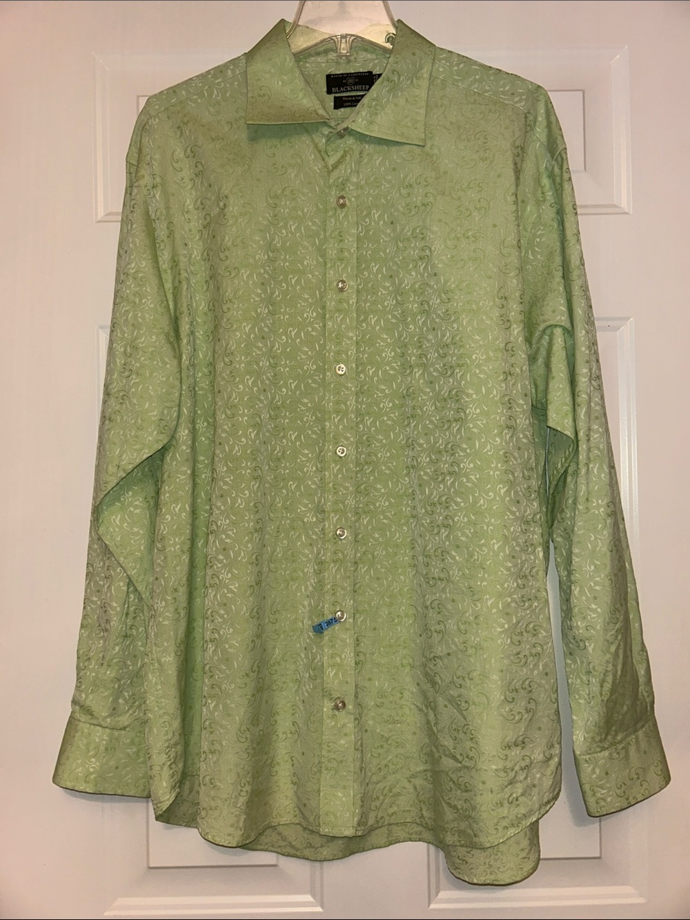 Men’s Paisley Jacquard Cotton Dress Shirt 2X Green Made in Italy Monochrome
